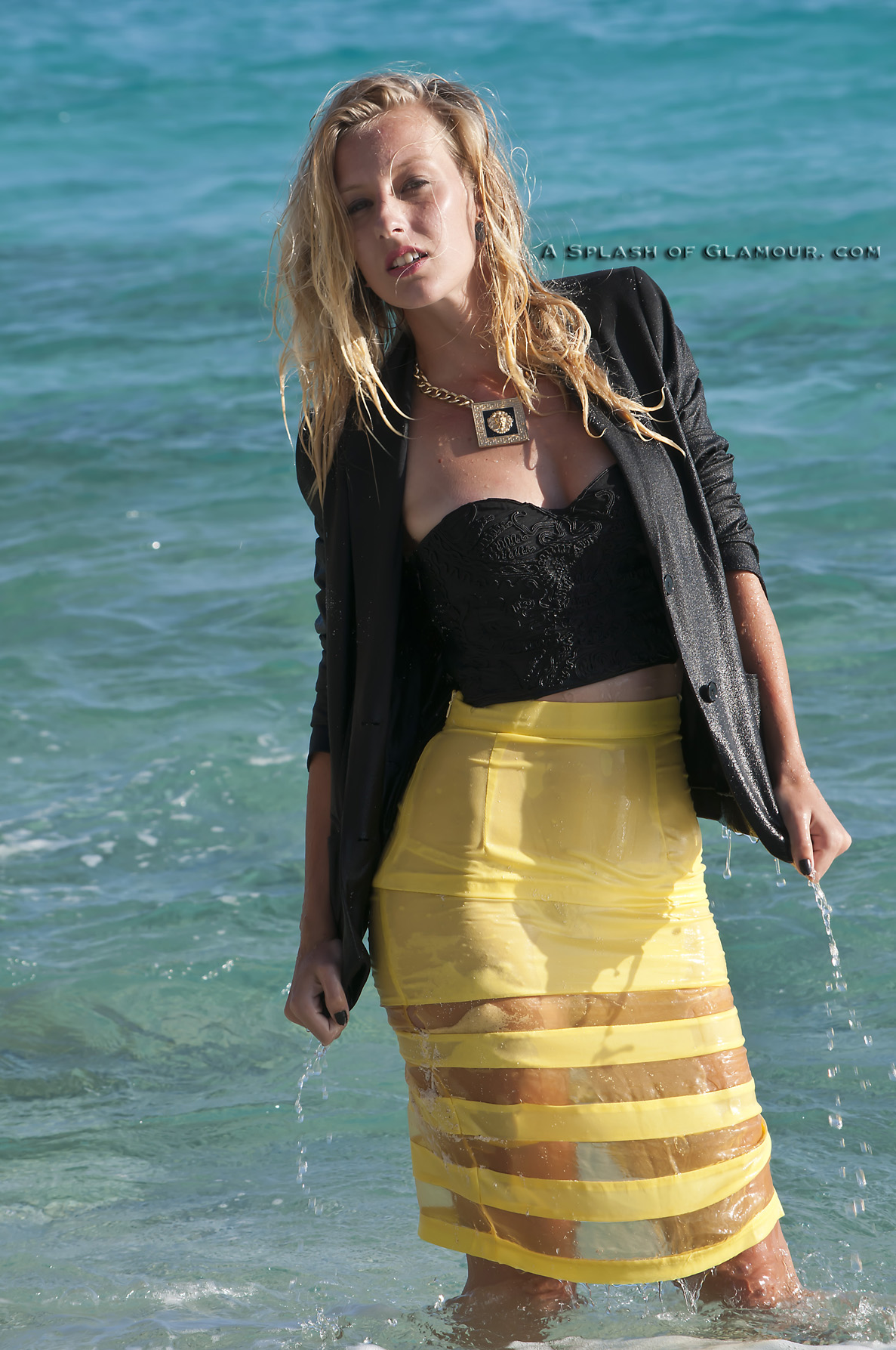 Emily yellow skirt at beach - SOG702
